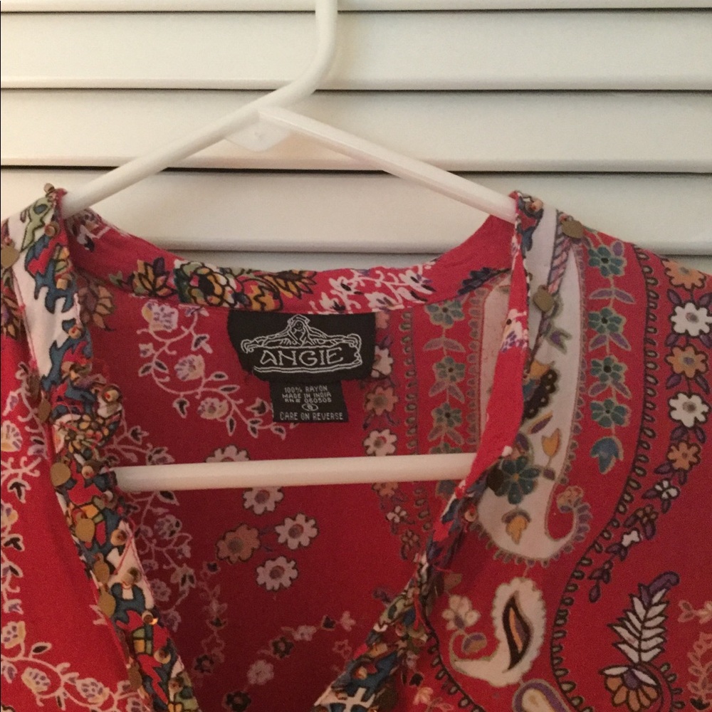 Angie boho red paisley print mini dress